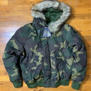 POLO RALPH LAUREN CAMO DOWN HOODED JACKET FAUX FUR GREEN MEN'S SIZES NWT